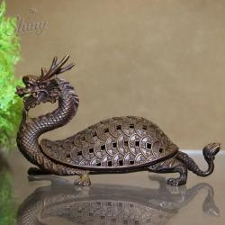 Bruciatore di incenso antico a forma di tartaruga drago - Ornamento per incenso intagliato a mano