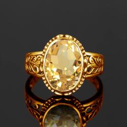 Bague Art Déco en citrine ovale en or jaune, luxueuse et tendance