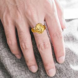 Bague Art Déco en citrine ovale en or jaune, luxueuse et tendance