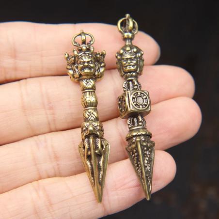 Vintage Brass Vajrakila Keychain: Tibetan Buddhist Amulet