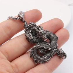Collier pendentif dragon chinois - Acier inoxydable, amulette pour homme