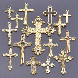 Goldene Kreuzanhänger und Charms für die Schmuckherstellung (15 Stück)