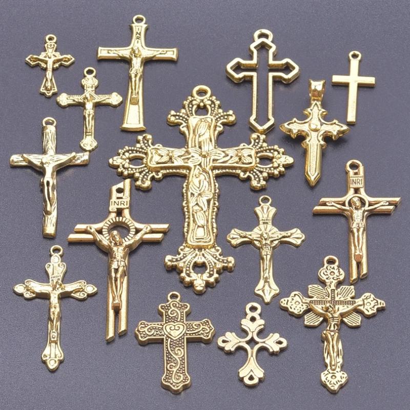 Pendentifs et breloques croix en or pour la création de bijoux DIY (15 pièces)