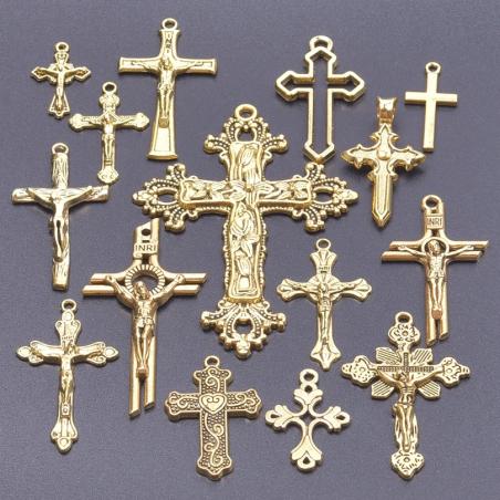 Pendentifs et breloques croix en or pour la création de bijoux DIY (15 pièces)
