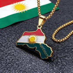 Collier avec pendentif en acier inoxydable représentant la carte de la région du Kurdistan