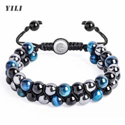 Bracelet de triple protection : œil de tigre, obsidienne et hématite