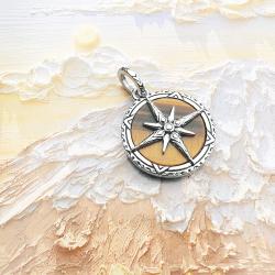 Ciondolo bussola vintage in argento sterling - Occhio di tigre, portafortuna