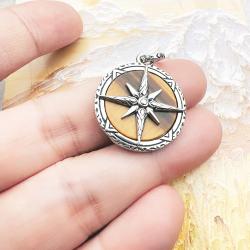 Ciondolo bussola vintage in argento sterling - Occhio di tigre, portafortuna