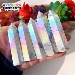 Howlit Gökkuşağı Aura Kristal Değneği - Doğal Şifa ve Reiki Dekorasyonu