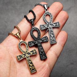 Halskette mit ägyptischem Kreuz aus Edelstahl | Modischer & Punk-Stil