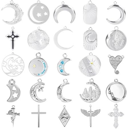 Ciondoli in acciaio inossidabile a forma di mezzaluna e stella | Gioielli Wiccan