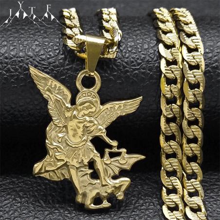 Collana con ciondolo di San Michele Arcangelo | Acciaio inossidabile | Oro