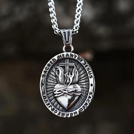 Vintage Sacred Heart Necklace - 316L Stainless Steel Pendant