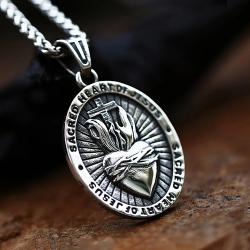 Vintage Sacred Heart Necklace - 316L Stainless Steel Pendant
