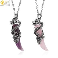 Kristallheilungskette: Vintage-Drachenanhänger mit Quarz und Amethyst...