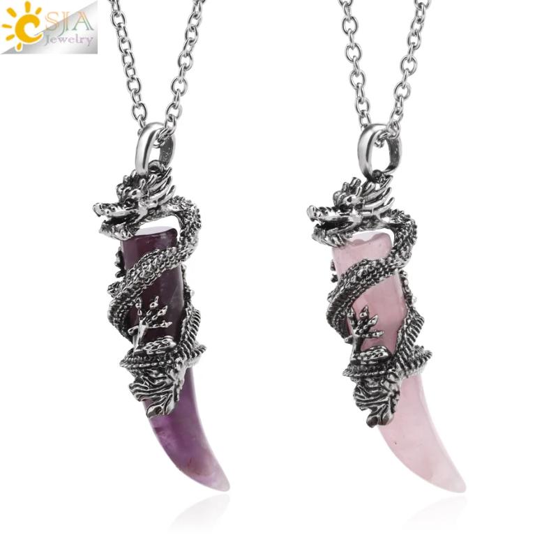 Kristallheilungskette: Vintage-Drachenanhänger mit Quarz und Amethyst...