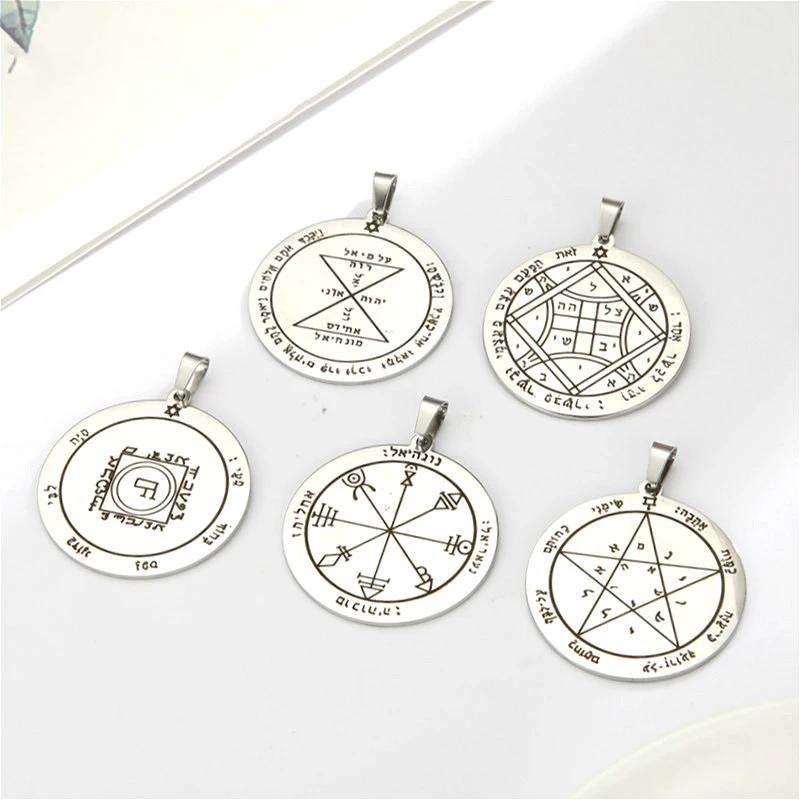 Collier pendentif clé de Salomon - Amulette vintage en acier inoxydable