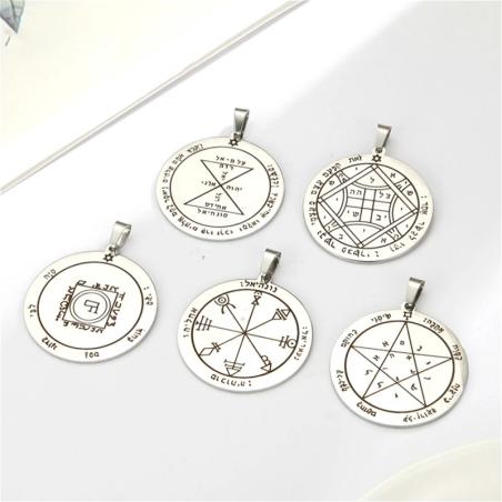 Collier pendentif clé de Salomon - Amulette vintage en acier inoxydable