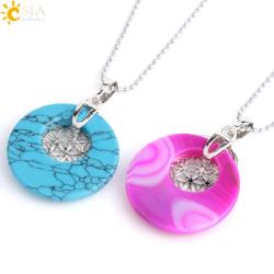 Natural Stone Flower of Life Pendant Necklace - Reiki Amulet