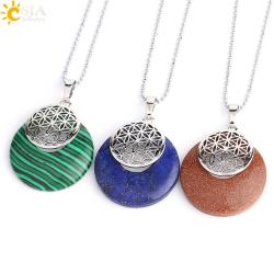 Natural Stone Flower of Life Pendant Necklace - Reiki Amulet
