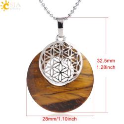 Natural Stone Flower of Life Pendant Necklace - Reiki Amulet