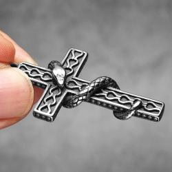 Collana con croce e serpente in acciaio inossidabile - Gioielli punk e alla moda