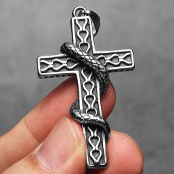 Collana con croce e serpente in acciaio inossidabile - Gioielli punk e alla moda