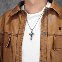 Collana con croce e serpente in acciaio inossidabile - Gioielli punk e alla moda