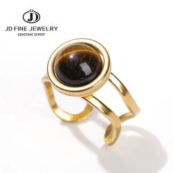 Anello aperto in occhio di tigre e acciaio inossidabile - Unico e curativo