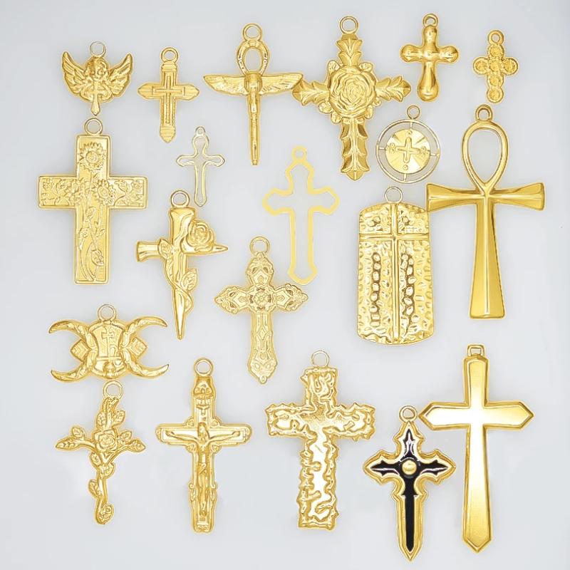 Vergoldete Kreuz- und Ankh-Anhänger | DIY-Schmuckzubehör