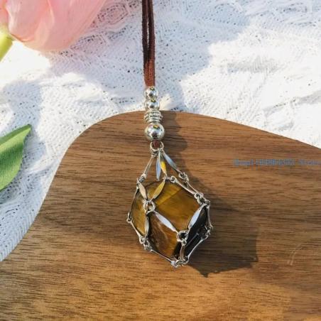 Collier pendentif ajustable en maille | Support et cage pour cristal