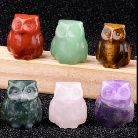 Figurines d'animaux en améthyste et quartz rose - Ornements de hibou guérisseur