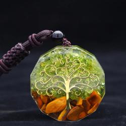 Ciondolo di guarigione energetica orgonica | Collana di olivina e occhio di tigre