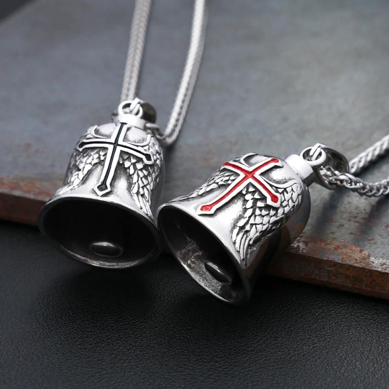 Vintage Stainless Steel Bell Charm Necklace for Men