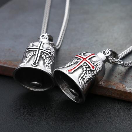 Vintage Stainless Steel Bell Charm Necklace for Men