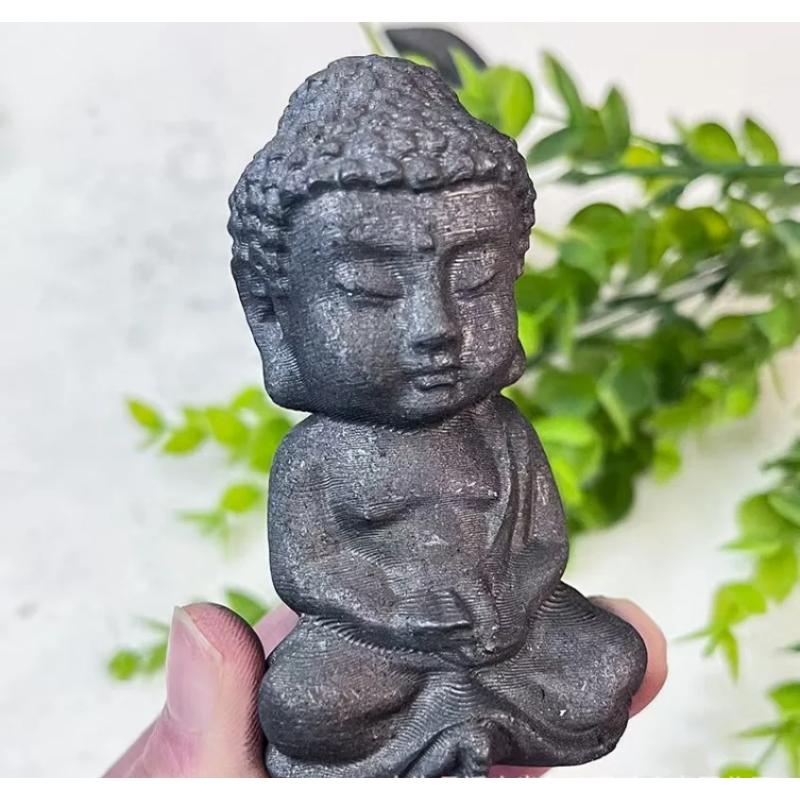 Siyah Şungit Buda Heykeli: Reiki ve Feng Shui Enerji Dekoru