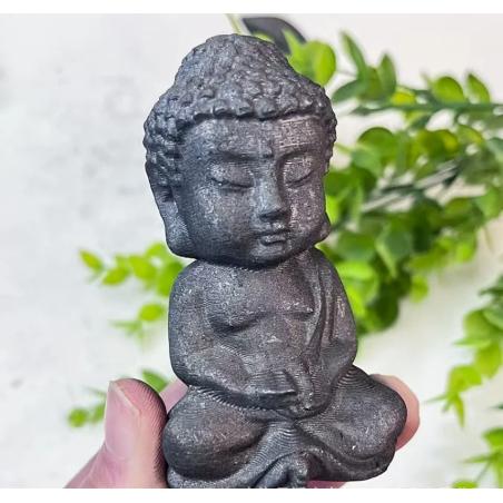 Siyah Şungit Buda Heykeli: Reiki ve Feng Shui Enerji Dekoru