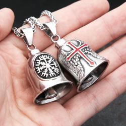 Vintage Stainless Steel Bell Charm Necklace for Men