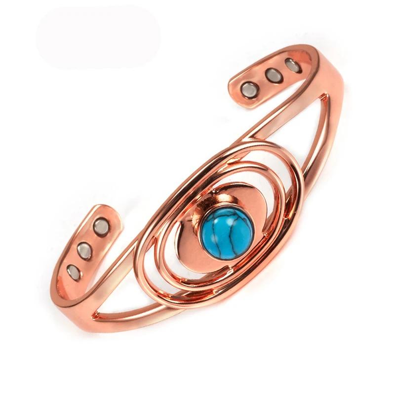 Copper Magnetic Bracelets for Women | Blue Stone Open Cuff Bangles