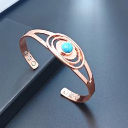 Copper Magnetic Bracelets for Women | Blue Stone Open Cuff Bangles