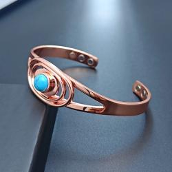 Copper Magnetic Bracelets for Women | Blue Stone Open Cuff Bangles