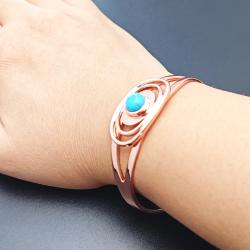 Copper Magnetic Bracelets for Women | Blue Stone Open Cuff Bangles