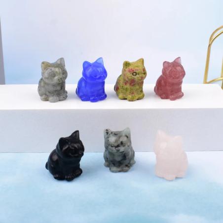 Figurine de chat en cristal Reiki : Décoration énergétique en pierre naturelle