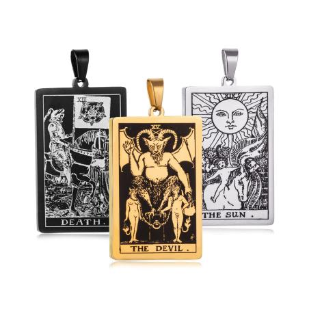 Ciondoli con carte dei tarocchi | Collana retrò in acciaio inossidabile
