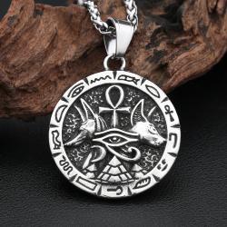 Halskette mit Anhänger in Form eines ägyptischen Ankhs und des Auges des Horus (Edelstahl)