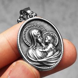 Collier pendentif Vierge Marie en acier inoxydable - Amulette puissante