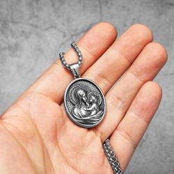 Collier pendentif Vierge Marie en acier inoxydable - Amulette puissante