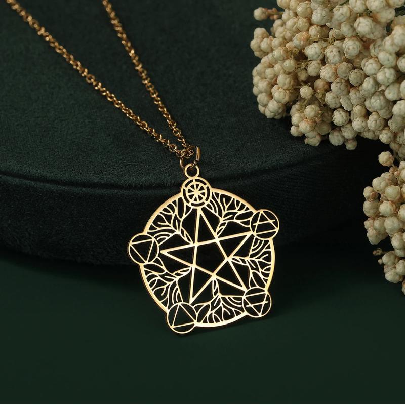 Wicca-Pentagramm-Anhänger-Halskette aus Edelstahl – Unendlichkeit & Ewigkeit...