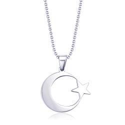 Collier croissant de lune et étoile - Bijou islamique en acier inoxydable