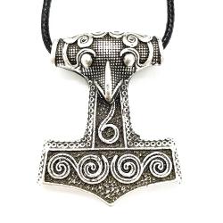Collana con ciondolo a forma di martello vichingo Mjolnir - Talismano di Odino e Corvo